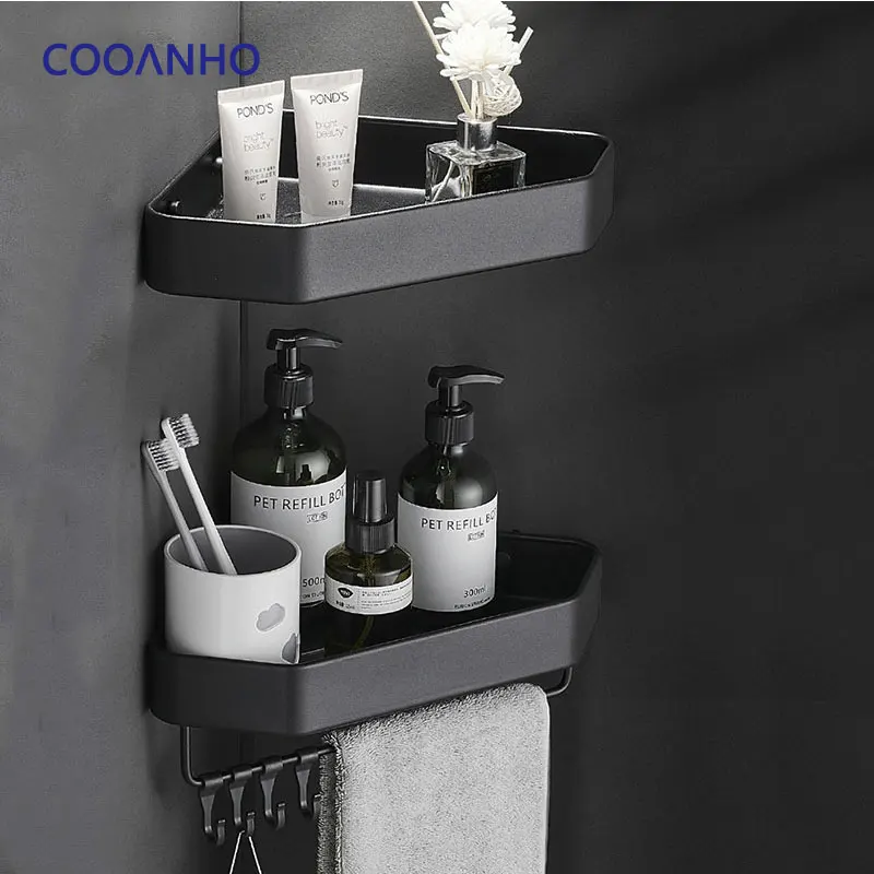 COOANHO Wall Mounted Tripod, Bathroom, Shower, Children, Kitchen, Bathroom Corner Shelf Storage Rack, Black