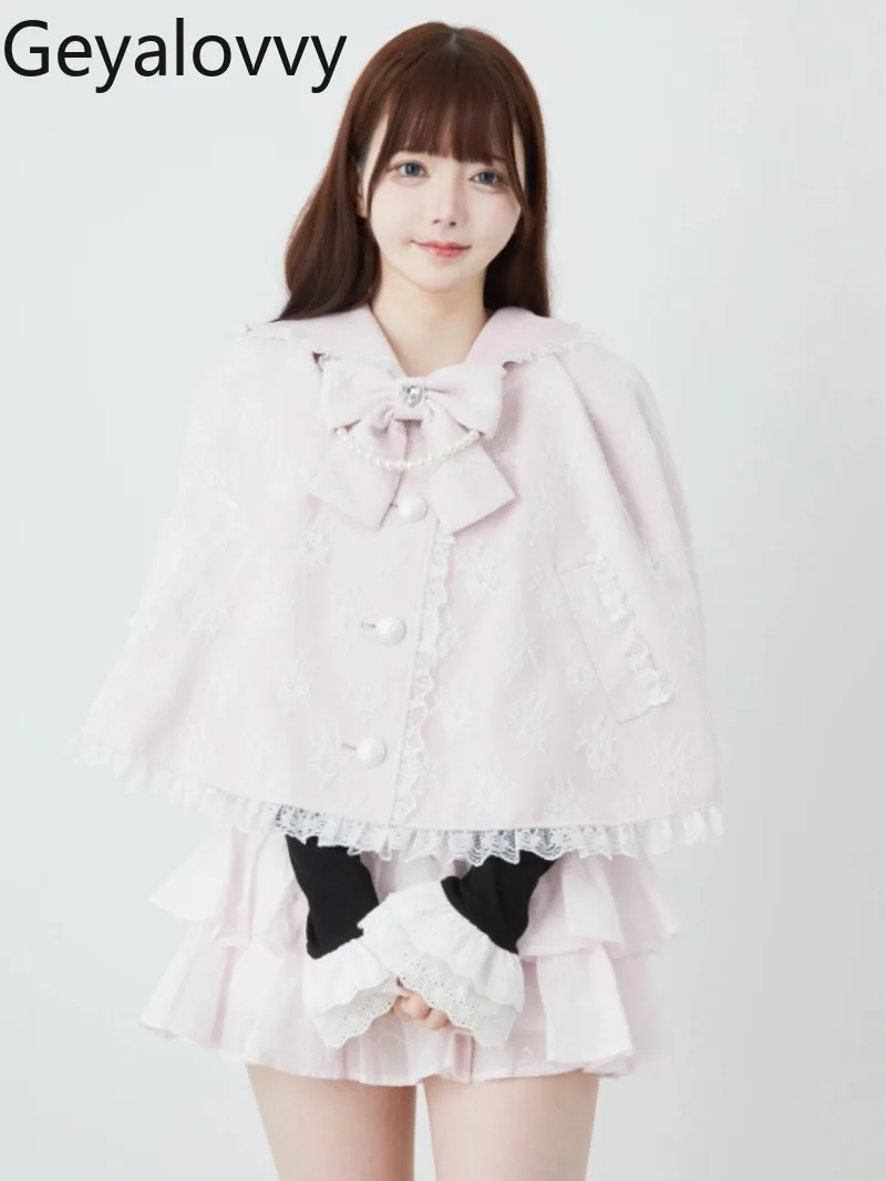 เสื้อคลุมสั้นสไตล์ญี่ปุ่นแบบอเนกประสงค์ ผลิตจำนวนมาก ปกเสื้อแบบปกเชิ้ต ติดกระดุมแถวเดียว ดีไซน์หวานน่ารัก ขอบลูกไม้