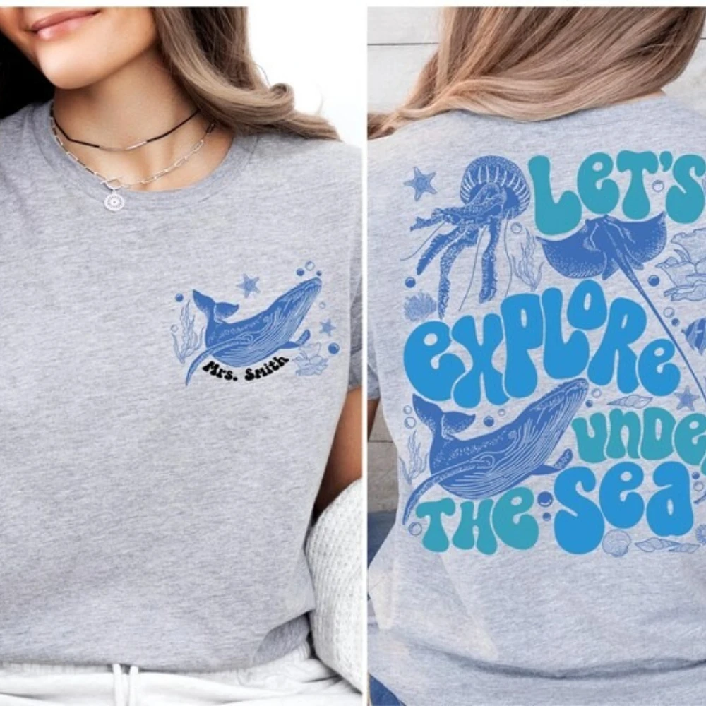 Let's Explore Under The Sea Women T-Shirt Ocean Nature Tee-tops Sea Life TShirt Marine Creatures Sweater Ocean Lover Shirt