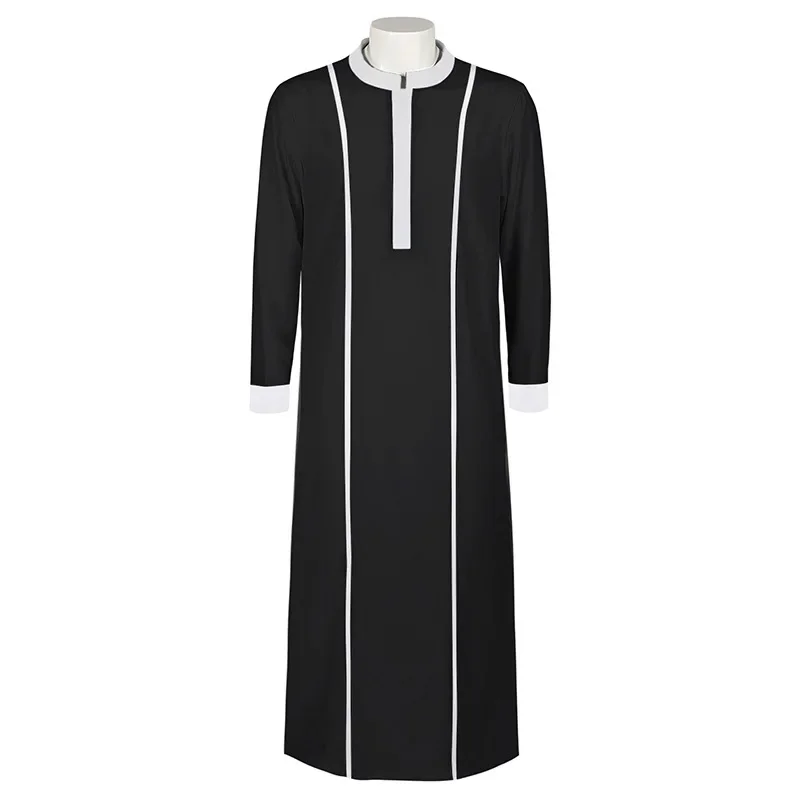 Nuovi Uomini Arabo Musulmano Robe Jubba Thobe Manica Lunga Pakistan Islamico Abaya Caftano Collare Del Basamento Bianco Nero Allentato Abbigliamento Veste