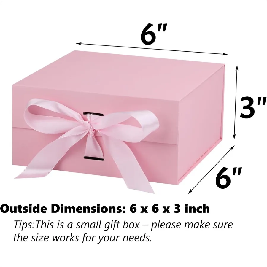 Caixa de presente rosa 6x6x3 polegadas caixas de presente com tampas para presentes com fecho magnético e fita para armazenamento de casamento aniversário