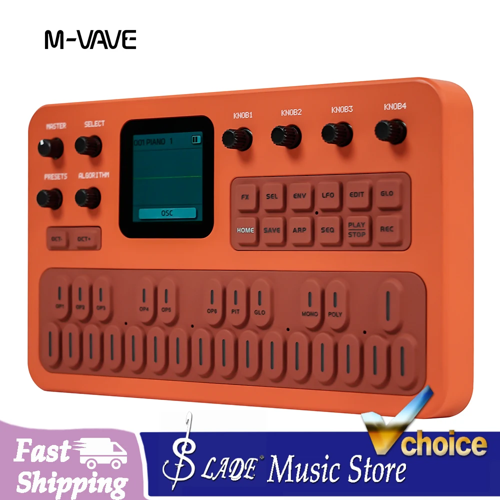 M-Vave New Fm-1 Synthesizer Orange Portable 6-Operator 32-Algorithm 128 Presets Built-In Speaker Bluetooth 12h Battery Effects
