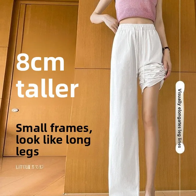 Белые хлопковые и льняные широкие брюки женские летние тонкие маленькие размеры с высокой талией и драпировкой Sensation High End Slim Straight Casual Trou...