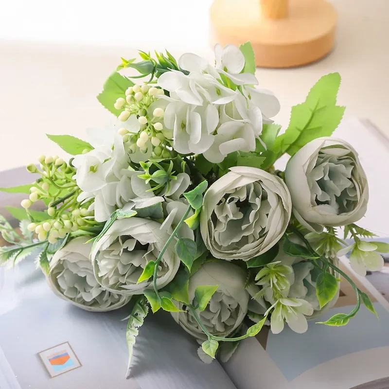 Wedding Decor Silk Simulation Flowers White Blue Peonies Bouquet Bedroom Balcony Decoration Artificial Flower Dream Peony Floral