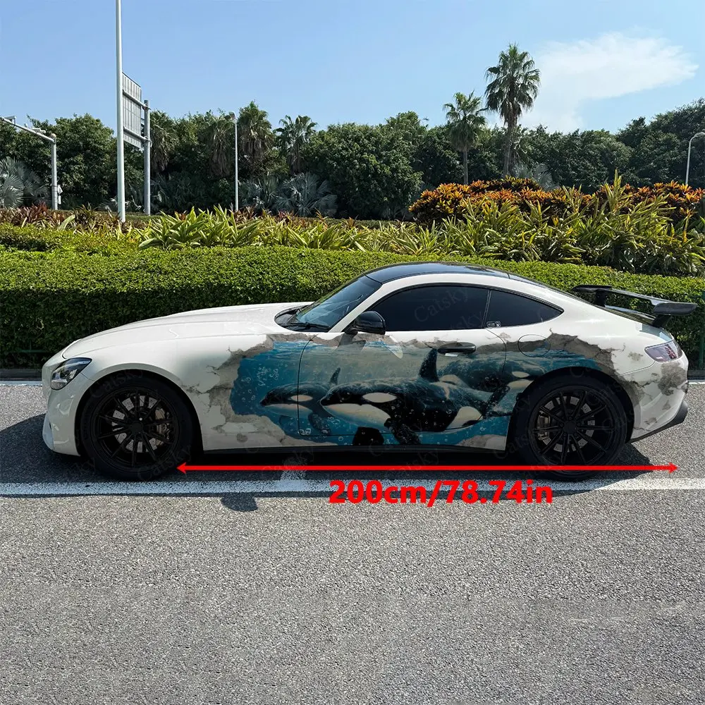 2pcs Orca Ice-Breaking Painting Durable, Fade-resistant, Enhance Vehicle Aesthetics With Bold Artistic Design Car Vinyl Wraps