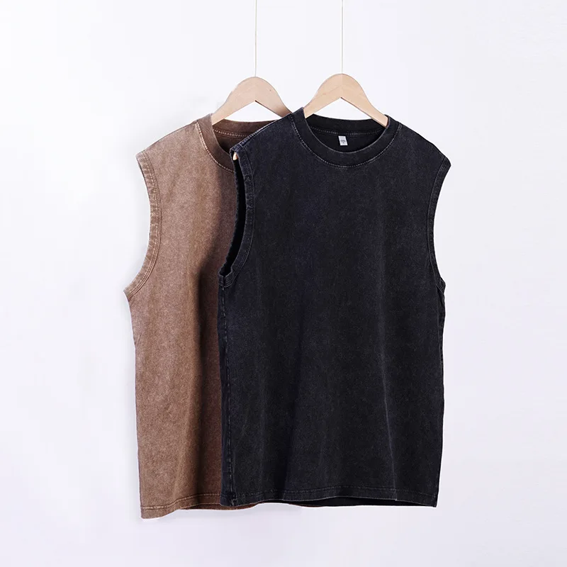

Pure Cotton Heavy and Old Sleeveless Top T-shirt for Men and Women Washed Cotton Retro Loose Vest Oversize