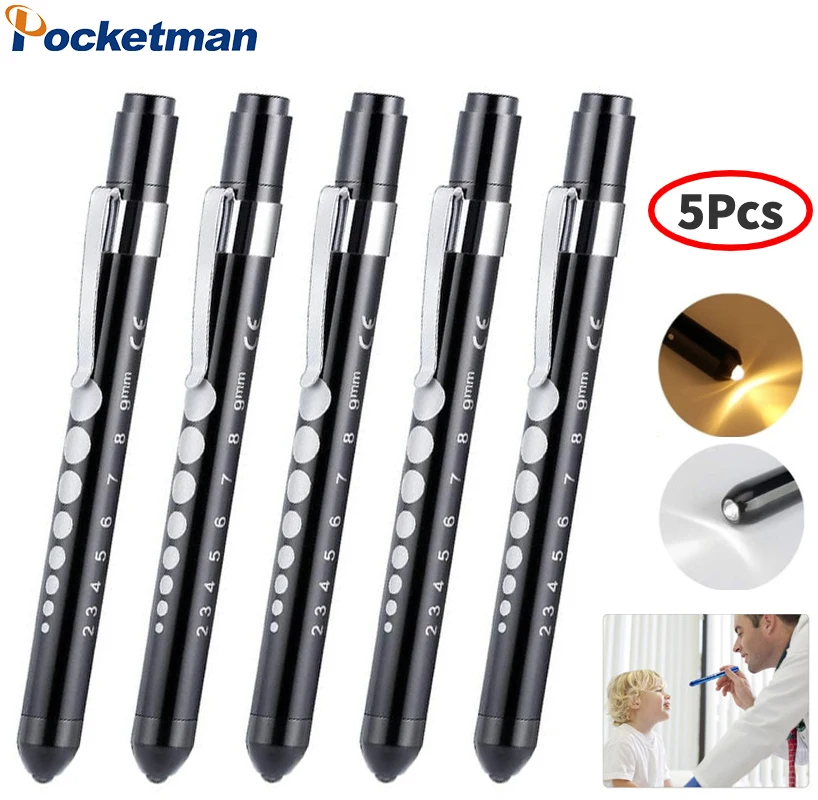 

5PC Portable Mini LED Flashlight Work Light Medical First Aid Pen Light Torch with Pupil Gauge Measurement Doctor Nurse Penlight