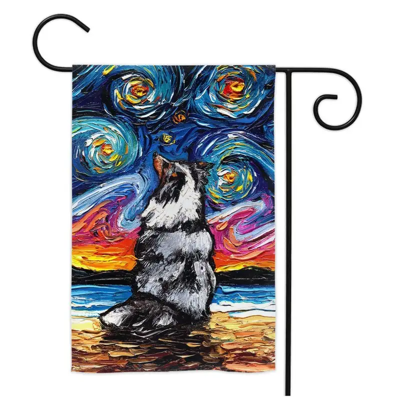 Merle Shetland Sheepdog Starry Night Yard Flags Double Sided Printing Art By Aja Outdoor Decor Lawn Garden Decoration Sheltie