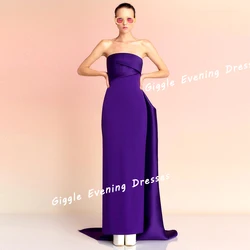 Giggle Crepe Strapless Simple Elegance Prom Gown Saudi Arab Pleating Slit Floor-Length Evening Party Dresses for Women 2024