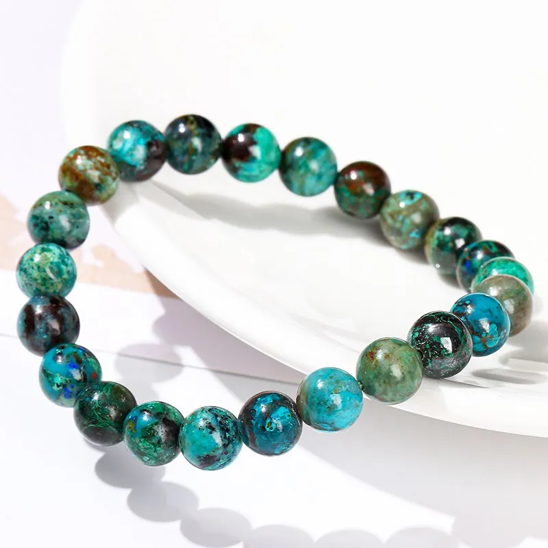 سوار حريمي من JD بأحجار طبيعية من chrysocola Azurite بخرز دائري سوار حريمي من الأحجار الكريمة مزين بحلية يدوية أساور قابلة للتمدد مجوهرات تعمل بالطاقة