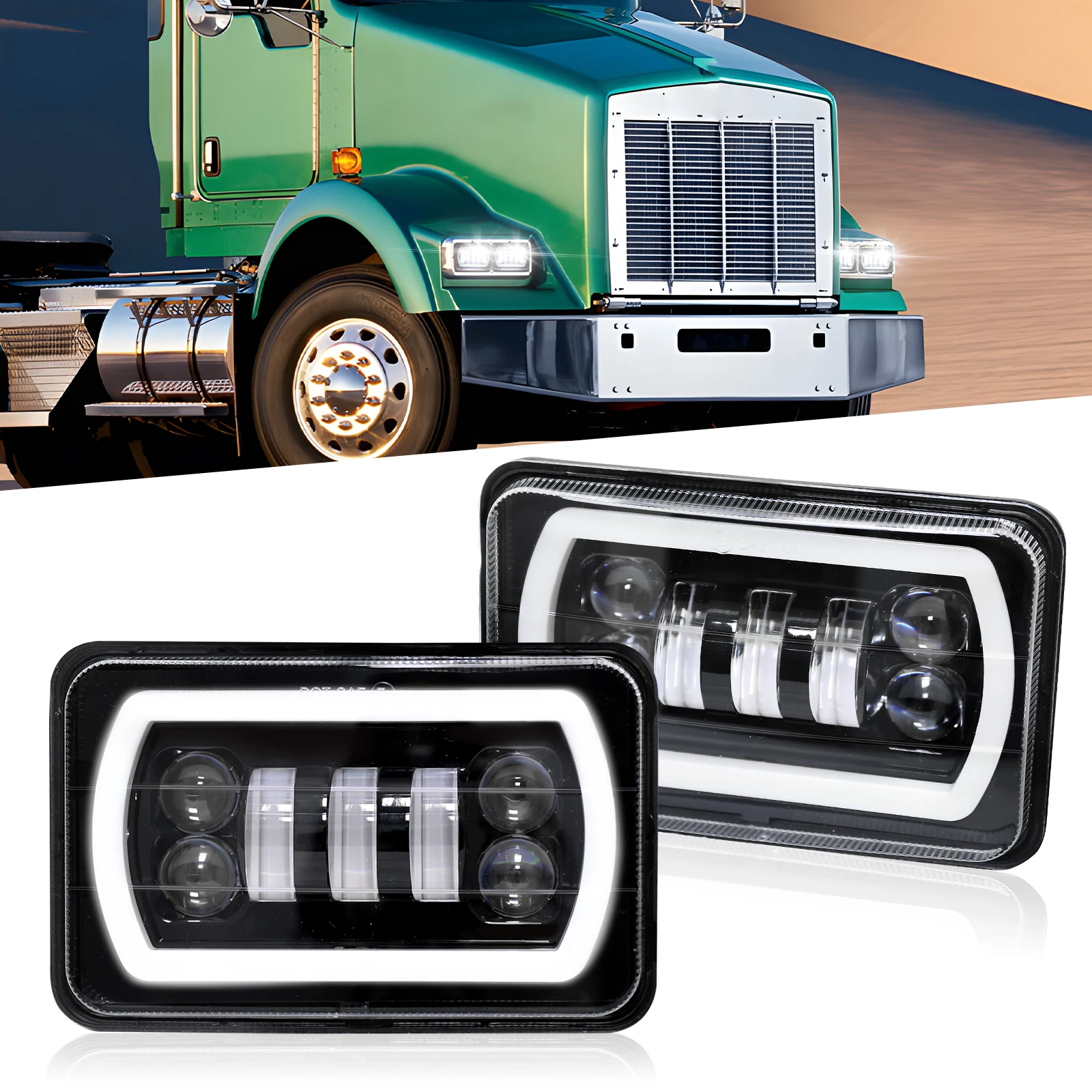 

HAOLIDE 4X6 Inch LED Headlight High Low Beam Offroad 4x4 for Wrangler Peterbilt Truck Buick Electra Accessories 12V 24V
