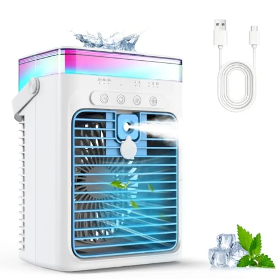 

Portable Air Conditioner 3-in-1 Evaporative Air Cooler with 3 Speeds and 2 Mist Modes 1000ml Personal Mini AC Unit USB Powered