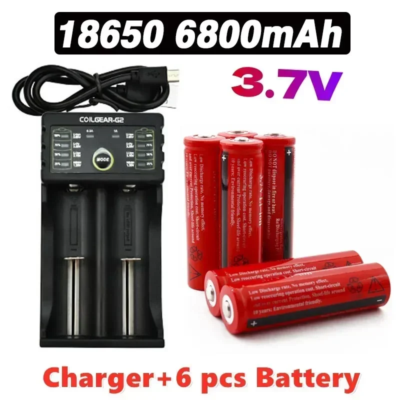 2023 18650 Recharable Battery 3.7V 6800 MAh 18650 Rechargeable Lithium-ion Battery 3.7V For LED Flashlights