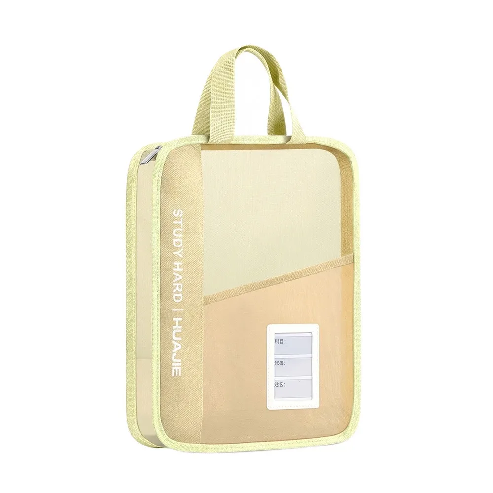

New Mesh Opening File Bag Large Capacity L-Shaped Handheld File Bag Zipper Closure Student Book Handbag Student