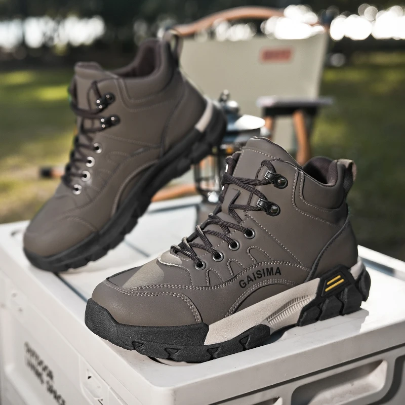Botas de trabajo al aire libre para hombre, botas de senderismo con plataforma antideslizante, cómodas zapatillas de senderismo para acampar, zapatos de caza, otoño e invierno