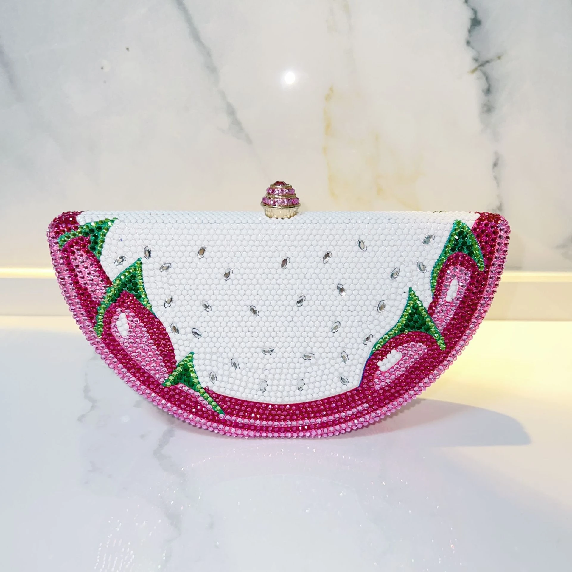 WHTUOHENG Pitaya Pattern Diamond  Evening Clutch Bag Luxury Dragon Fruit Wedding Bridal Purses Dinner Prom Crystal Handbags