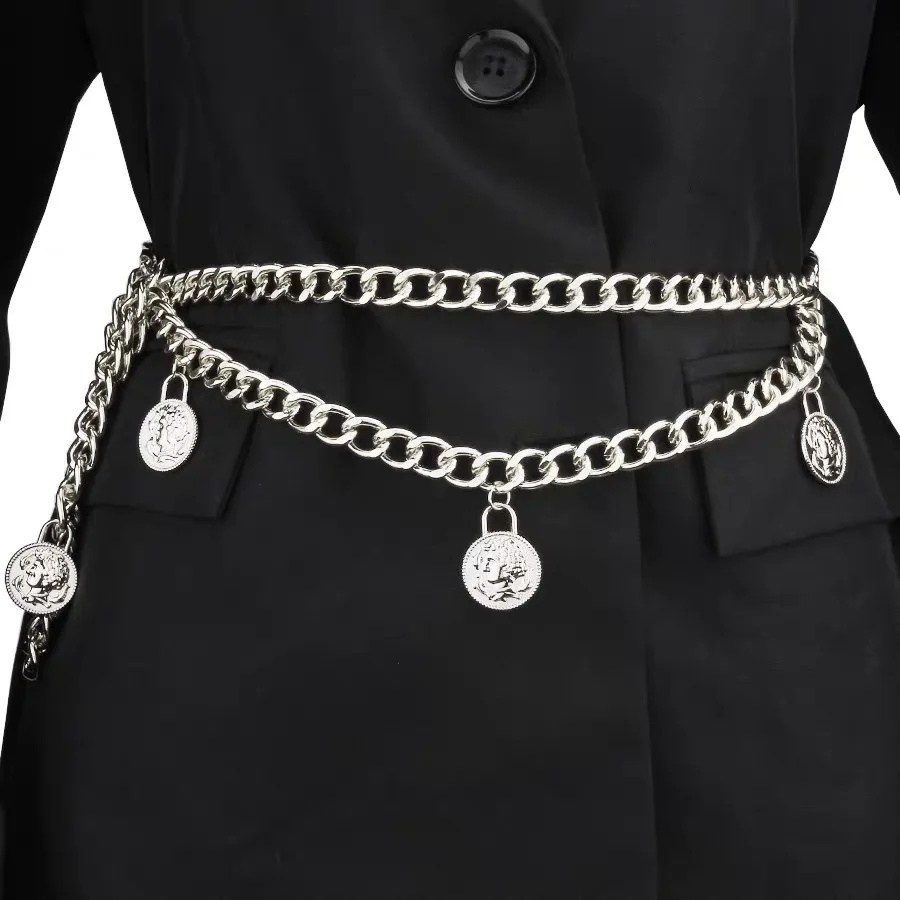 Metal Waist Chain Women Multi Layer Coin Chain Dress Sweater Accessory Slim Belt Belly Waistband Gold Hip Fashion Trendy