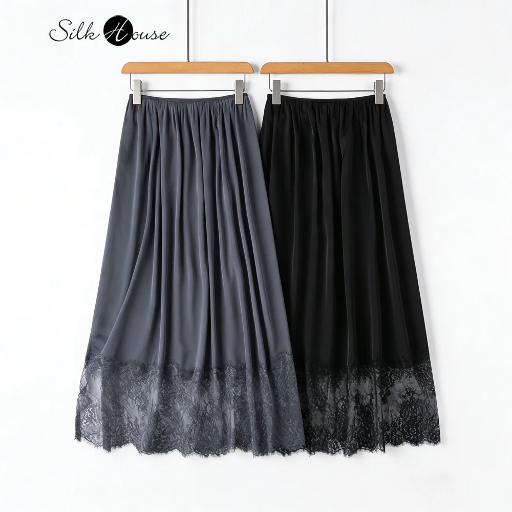 

Женская повседневная летняя новая юбка из 93% натурального шелка тутового шелкопряда, эластичный атлас (без кружева), однотонная, приятная к телу, с боковым разрезом