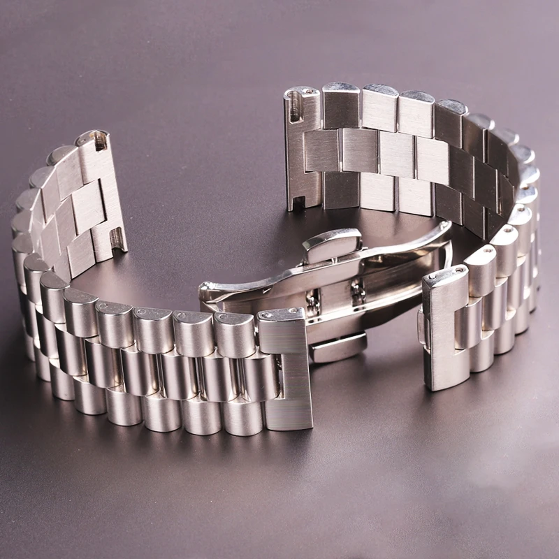 Stainless Steel Watchbands Bracelet Women Men Silver Solid Metal Watch Strap 16mm 18mm 20mm 21mm 22mm Accessories