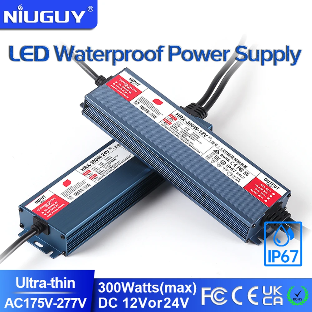 

Импульсный источник питания, водонепроницаемый электронный светодиодный драйвер, переменный ток 175-277 В переменного тока в постоянный ток, 12 В, 24 В, 300 Вт, преобразователь освещения