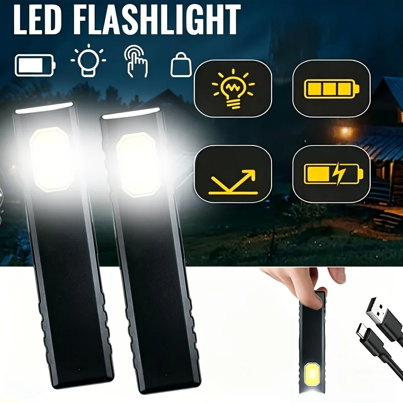 2-Pack Portable Magnetic Flashlights, 5 Lighting Modes, Hook And Magnetic Hands-Free Design, Compact, USB Rechargeable. Perfect for Camping, Hiking, Night And Emergency Use, Ideal Gift, Without Battery view 5