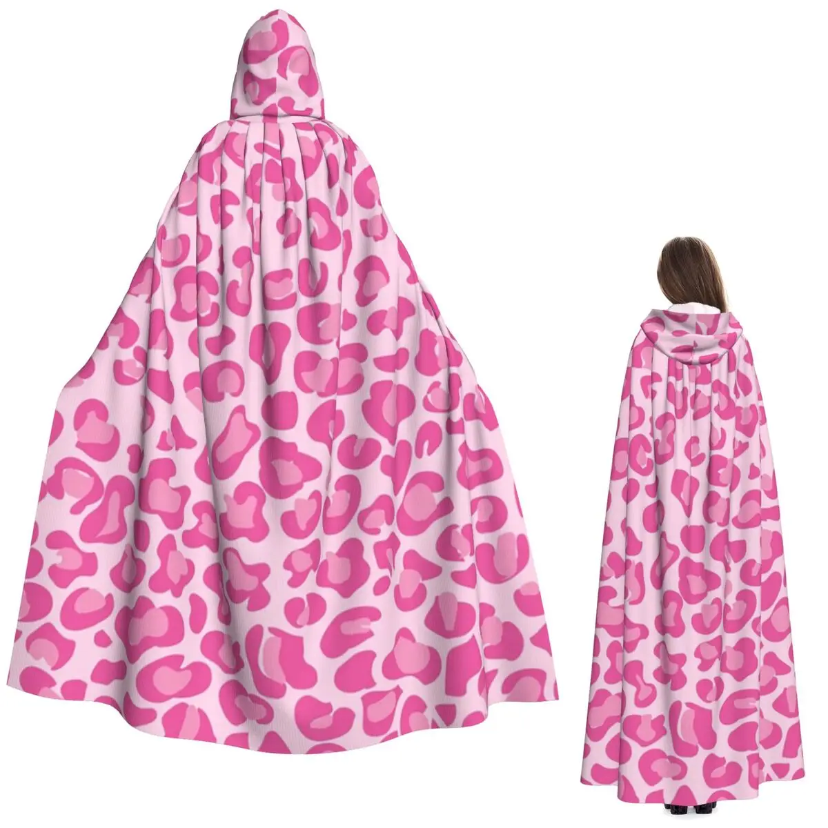

Розовый длинный плащ с капюшоном и леопардовым принтом, средневековый костюм ведьмы, накидка для косплея, пальто на Хэллоуин для взрослых, унисекс