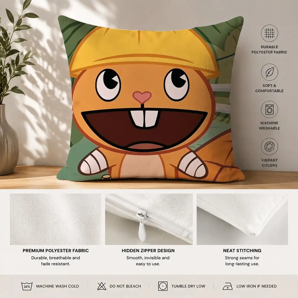 N-Nutty H-Happy Tree F-Friends Cushion Cover 40x40cm Square Decorative Sofa Cushion Cover Bedroom Living Room Home Decor Gift