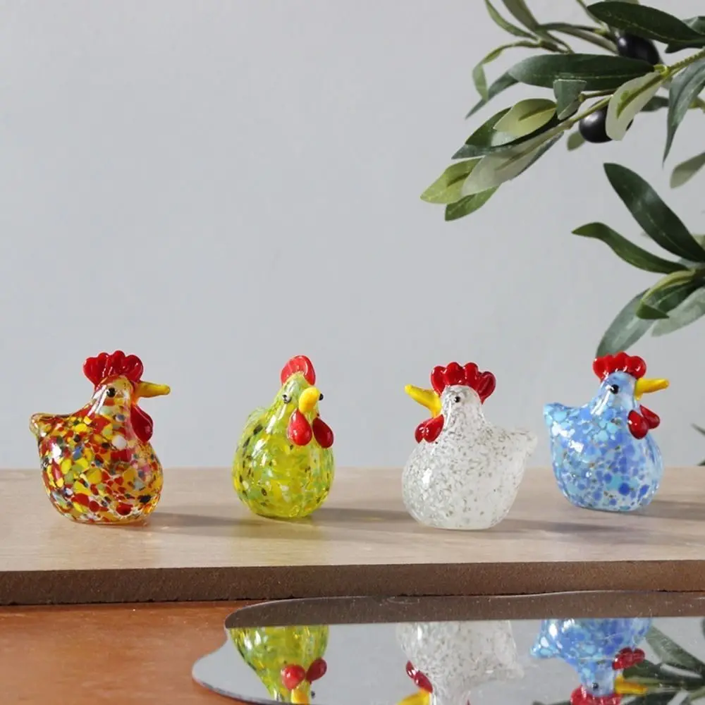 Hand Blown Glass Chicken Figurines Mini Home Decor Crystal Rooster Statues Table Ornament Smooth Surface Cock Miniatures Desktop