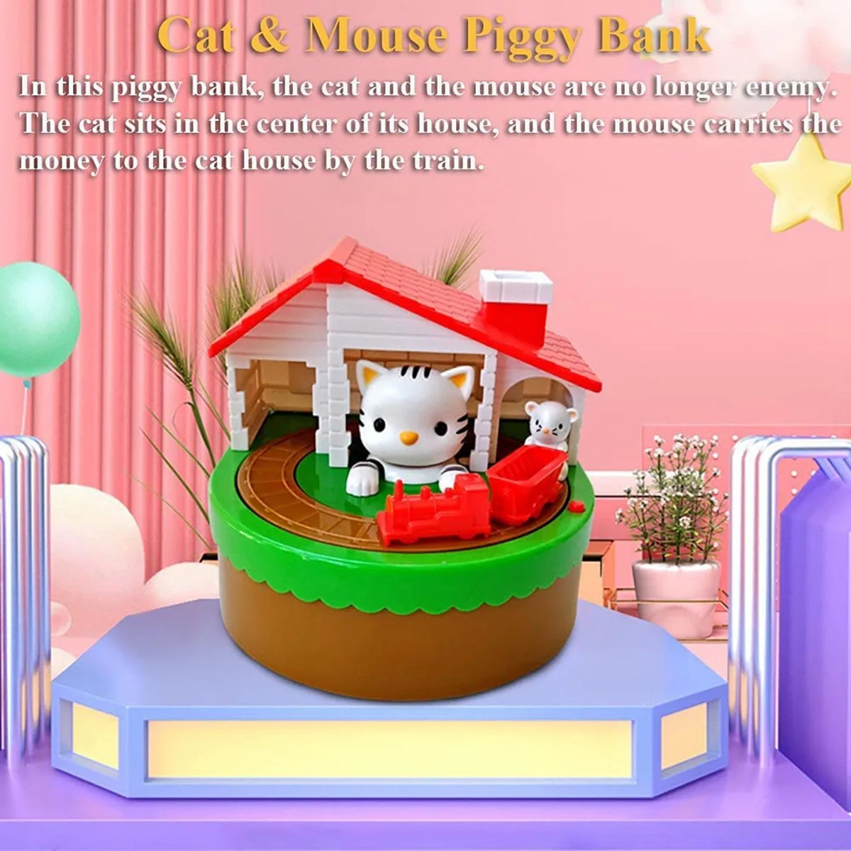 Piggy Bank for Kids, Electronic Cat House Coin Bank Cat & Mouse Money Bank Automatically Stealing Money Box Saving Box