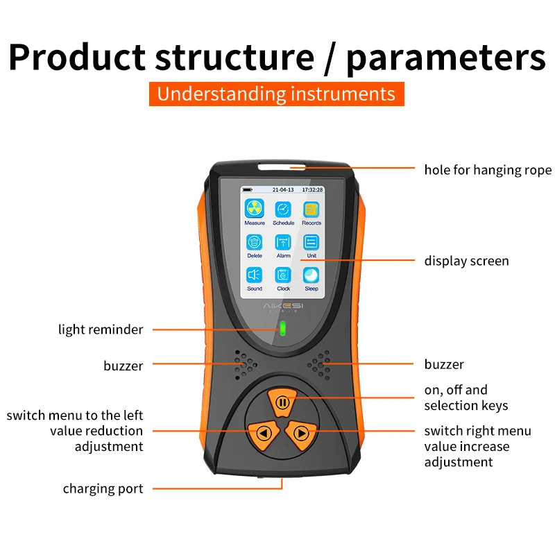 HFS-10 Geiger counter Nuclear Radiation Detector X-ray Beta Gamma Detector Geiger Counter Dosimeter Lithium battery