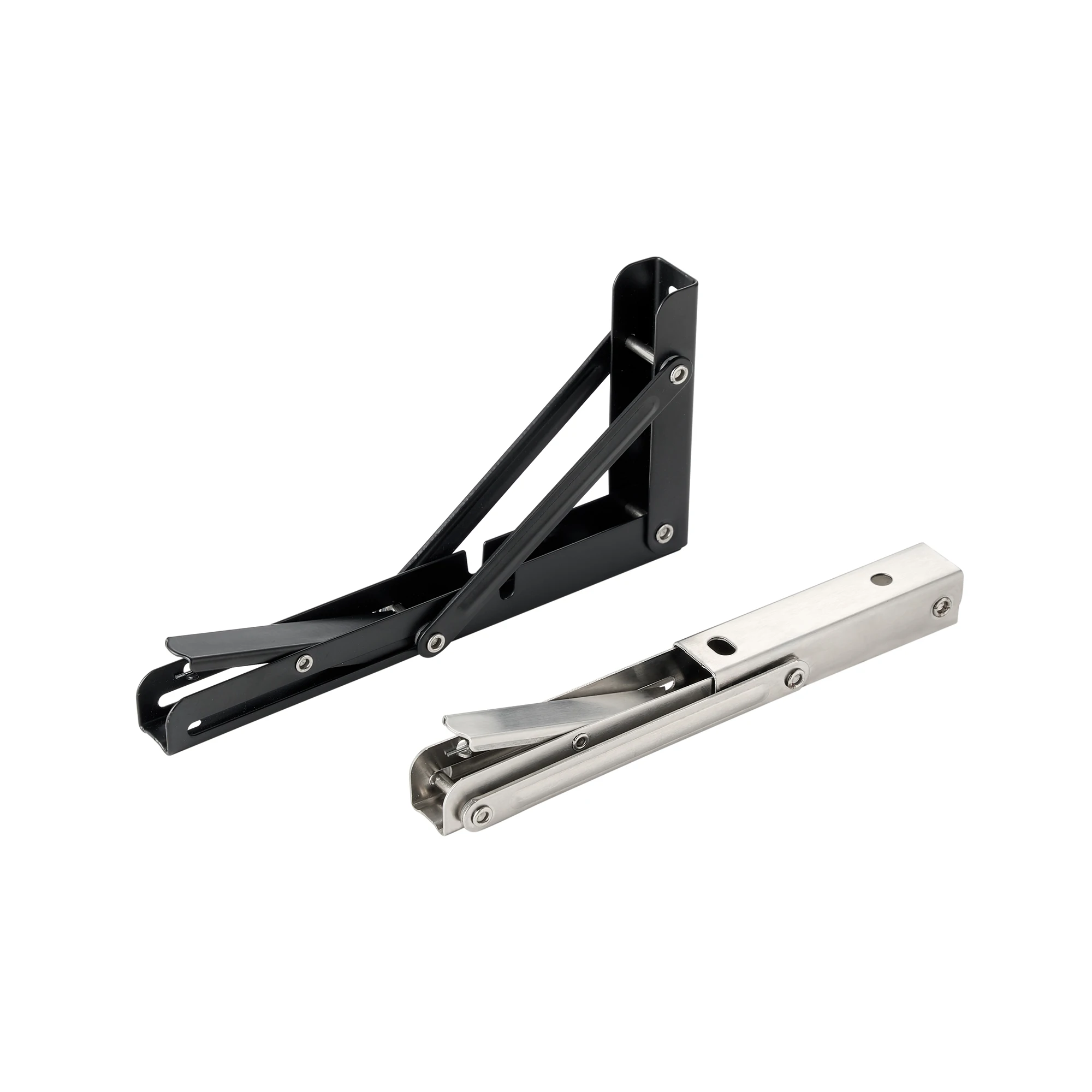 whitesnow 2pcs Folding Shelf Brackets Adjustable Wall Mounted Heavy Duty Space Saving Triangular Stainless Steel Support Bracket