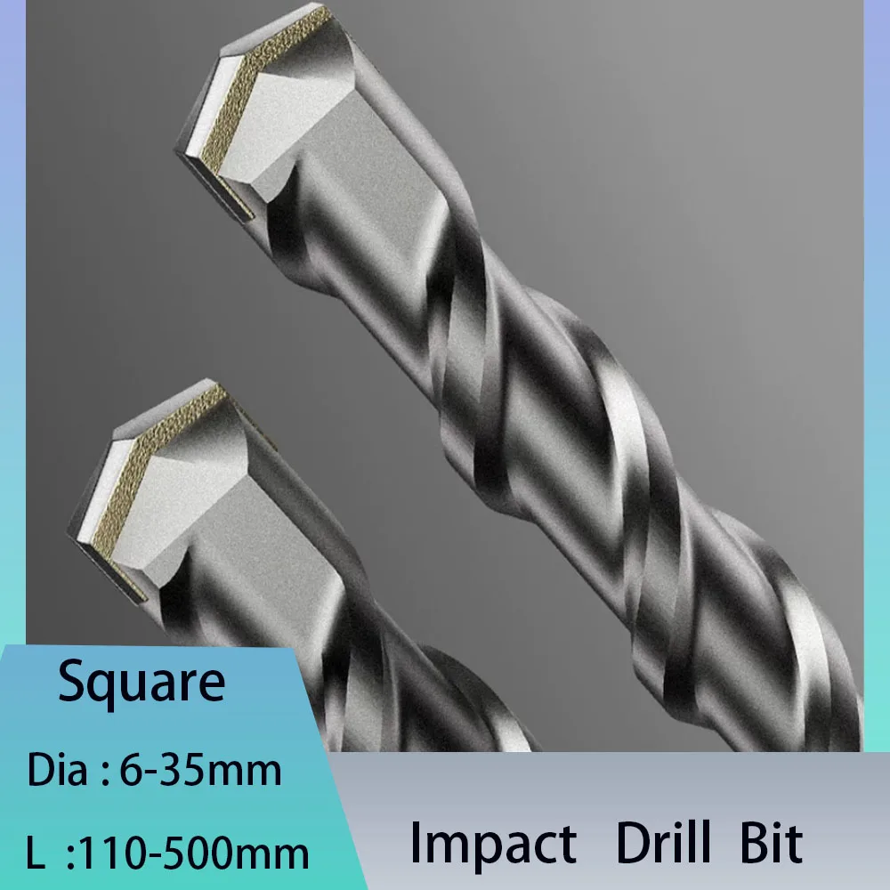 

1Pcs Dia 6-35mm length 110-500mm Square Handle Four Hole Impact Drill Bit Electric Hammer Extended For Drilling Through Wall