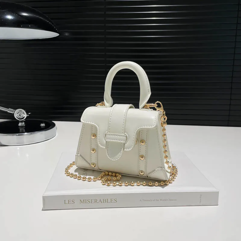 

2025 Summer Small Square Bag with Studs - Trendy Mini Crossbody Bag for Women, Fashion Chain Strap Purse, Cute Waist Bag