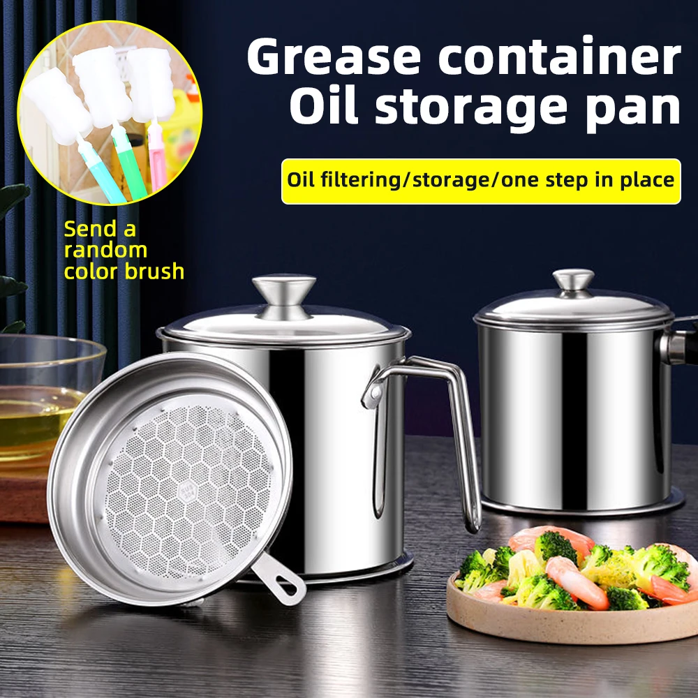 

Obelix Grease Container Oil Pot With Fine Mesh Strainer Oil Storage Pots Bacon Strainers Stainless Steel Can For Frying Storage