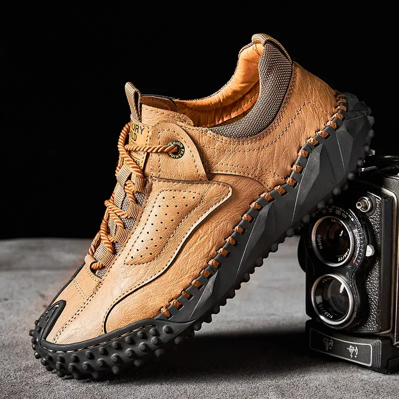New Outdoor Leather Men\'s Leather Shoes Hard-Wearing Casual Shoes Wear-resistant Hiking Shoes Large Size 48 Shoes Men Sneakers