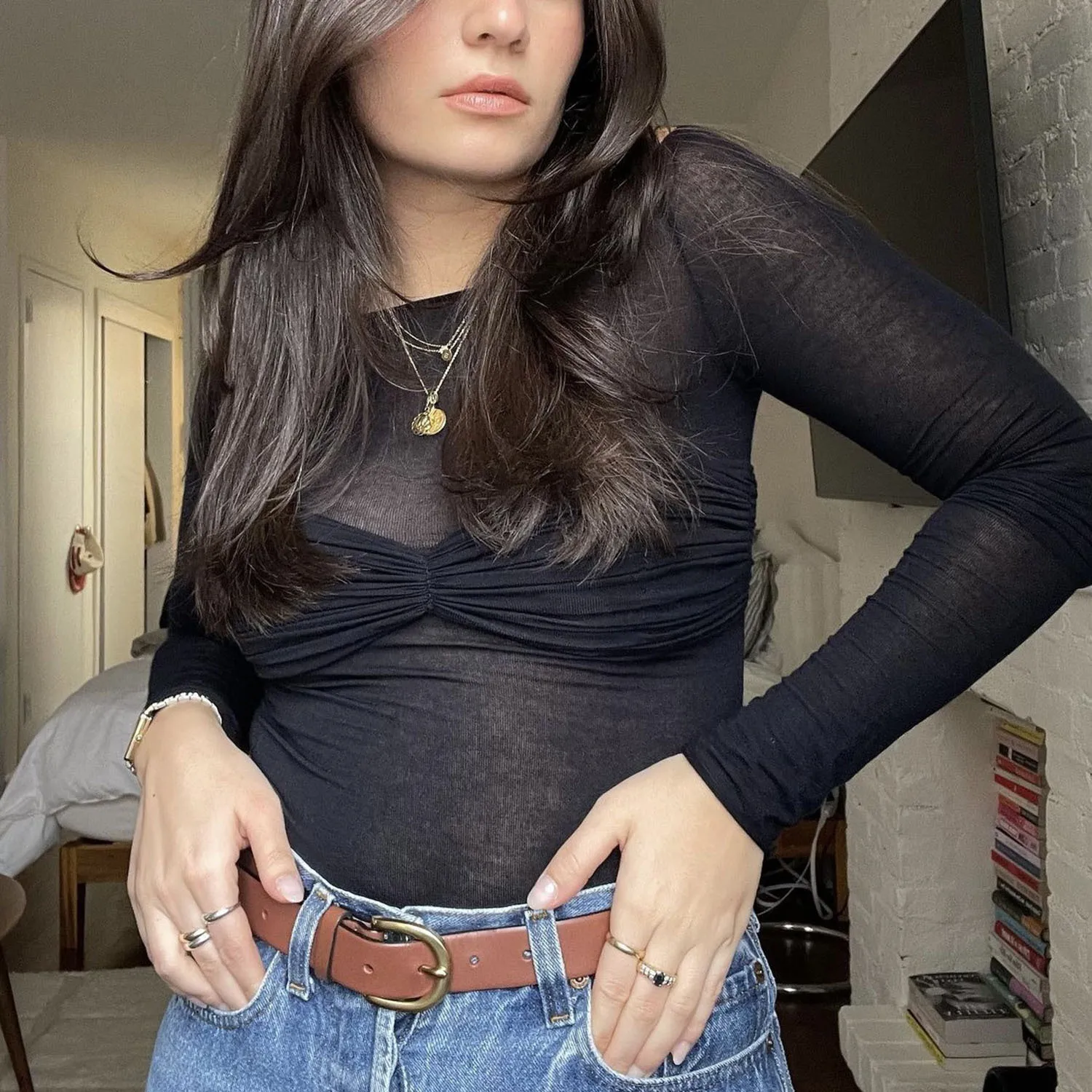 Femme Sweet Sle Long Sve Une Ligne Ne T-shirt Mince Perspective Printemps Faion Dames Dr Décontracté Coupe Confortable