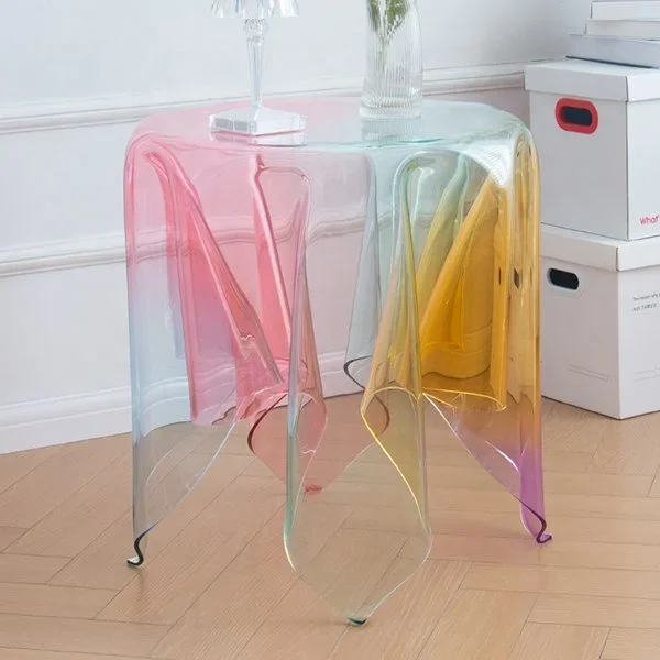 custom round modern rainbow acrylic side table