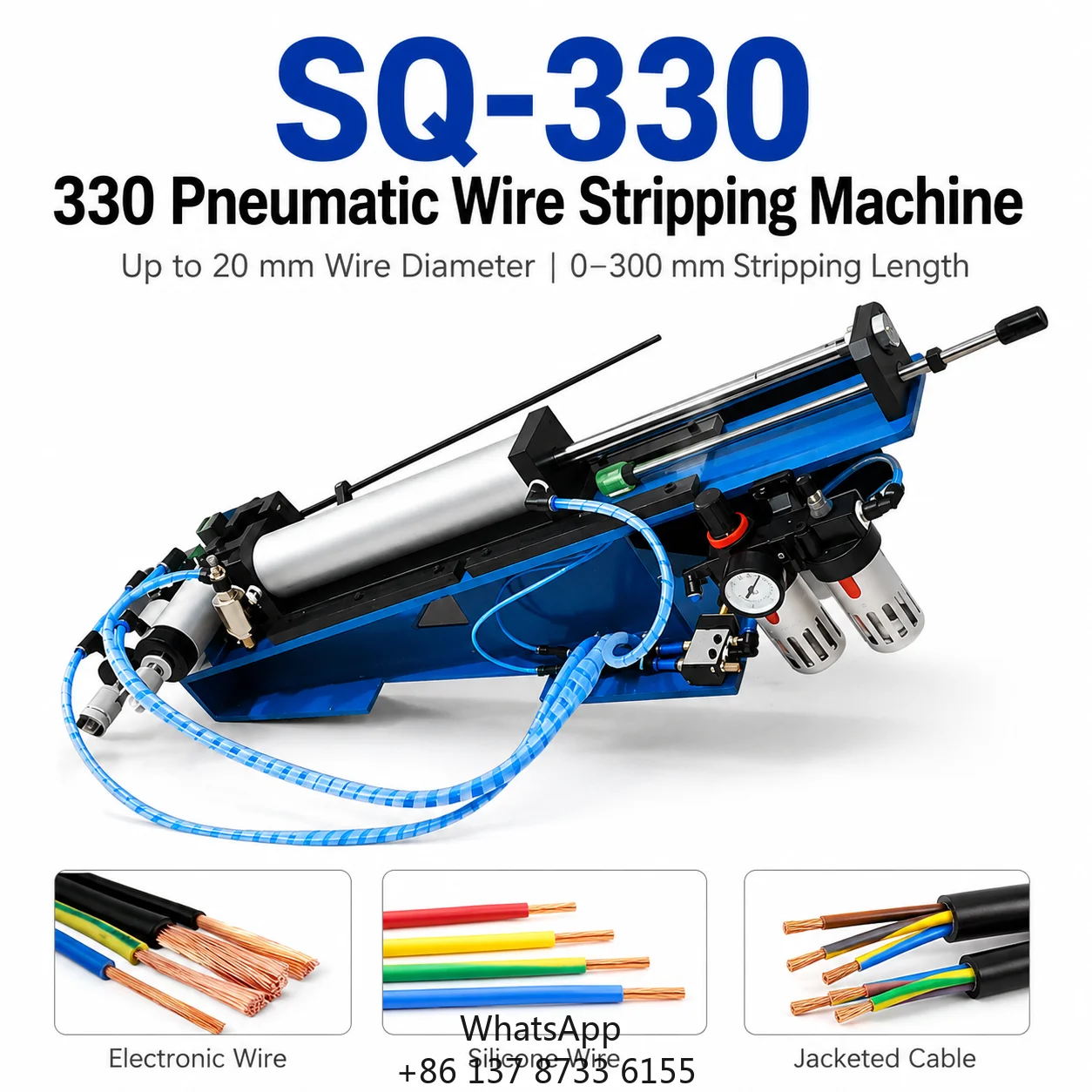 SQ-330 300 Mm Length 20 Mm Diameter Heavy Duty Pneumatic Wire Stripping Machine For Outer Jacket Stripping Of Thick Power Cable
