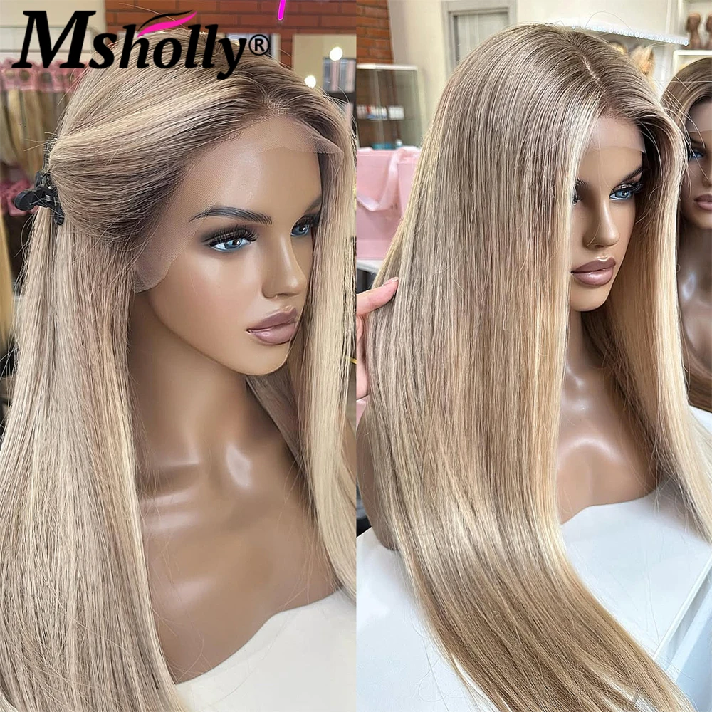 200% Density Long Straight Remy Human Hair Wig 13x6 Lace Front Wig Human Hair Fashion Balayage Beige Ombre Hightlight Blonde Wig