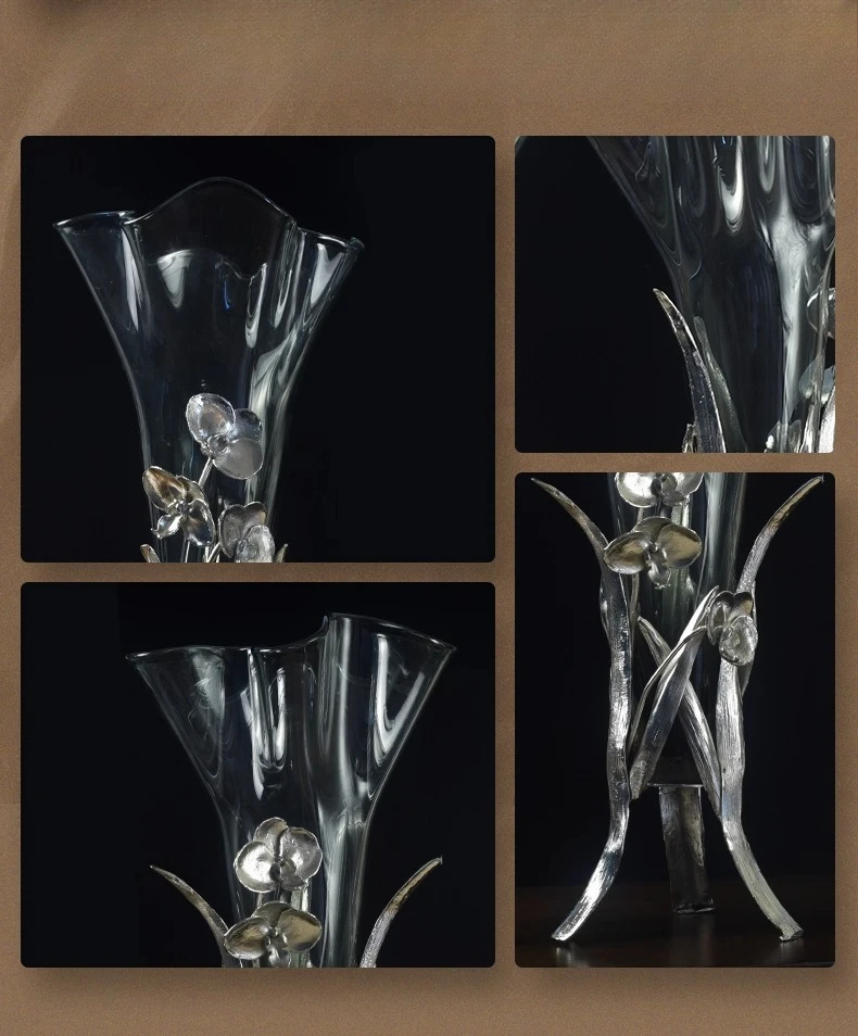 Vas bunga kuningan kaca aksesoris rumah