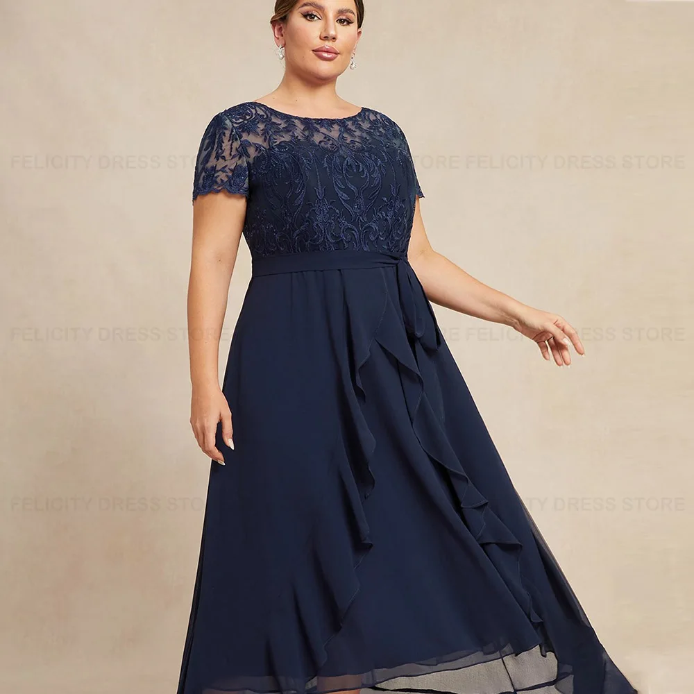 Plus Size Mutter der Braut Kleid 2023 A-Linie Schaufel Chiffon Bogen Rüschen Pailletten formelle Hochzeit Gast Kleider فستان حفلات الزفاف