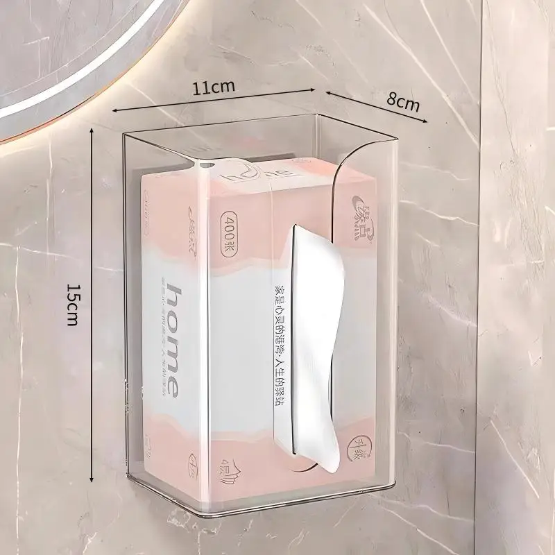 Simple Wall-Mounted Self-Adhesive Tissue Box Bathroom Kitchen Paper Towels Storage Box Toilet Tissue Dispenser Holder Organizer