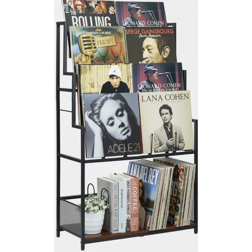 

5-Tier Metal Record Storage Stand Holder Display Shelf Large Capacity Organizer for LP CD DVD Books