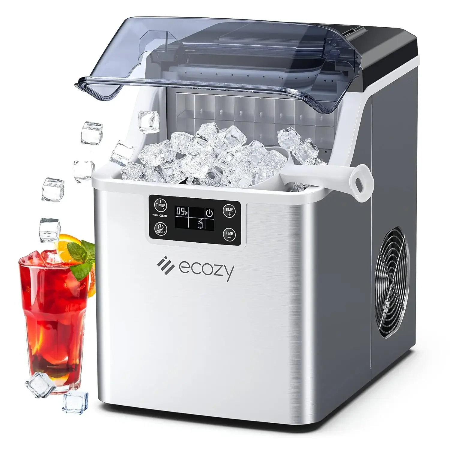 Countertop Ice Makers, 45lbs Per Day, 24 Cubes Ready in 13 Mins, Stainless Steel Housing, Auto Self-Cleaning Ice Maker with Ice