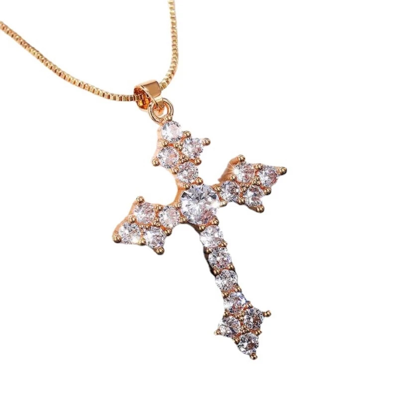 Dainty Zircon-Cross Pendant Crucifix Necklace Protections Charm Fashion Jewelry Wear Alone or with Pendant Link Chain