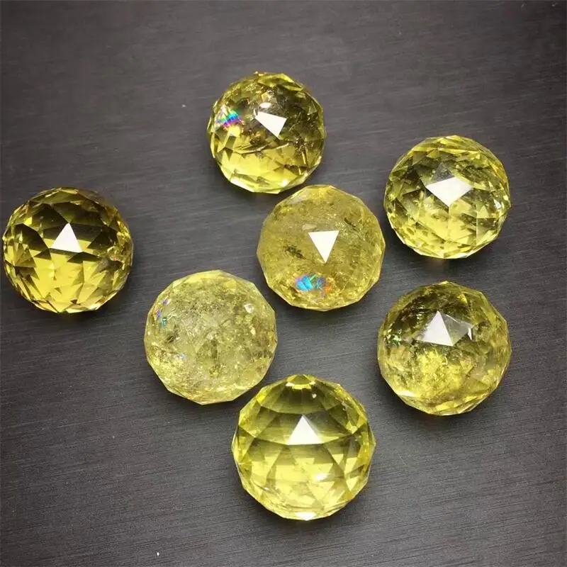 23MM Natural Citrine Facet Sphere Pendant Reiki Mineral Jewelry Healing Stone For Men Women Decoration Jewelry 1PCS