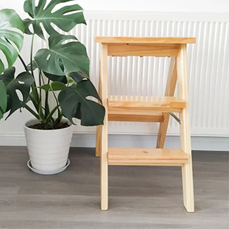 Low Price Folding Wooden Ladder High Legged Stool Portable Space Saving Wooden Kitchen Bench Nordic Furniture Simple Household