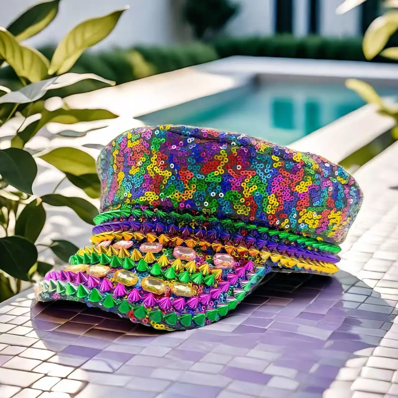 

HongLuan красочная дискотека в стиле стимпанк шляпа капитана со стразами для женского фестиваля Burning Man, военные аксессуары и кепка в стиле милитари