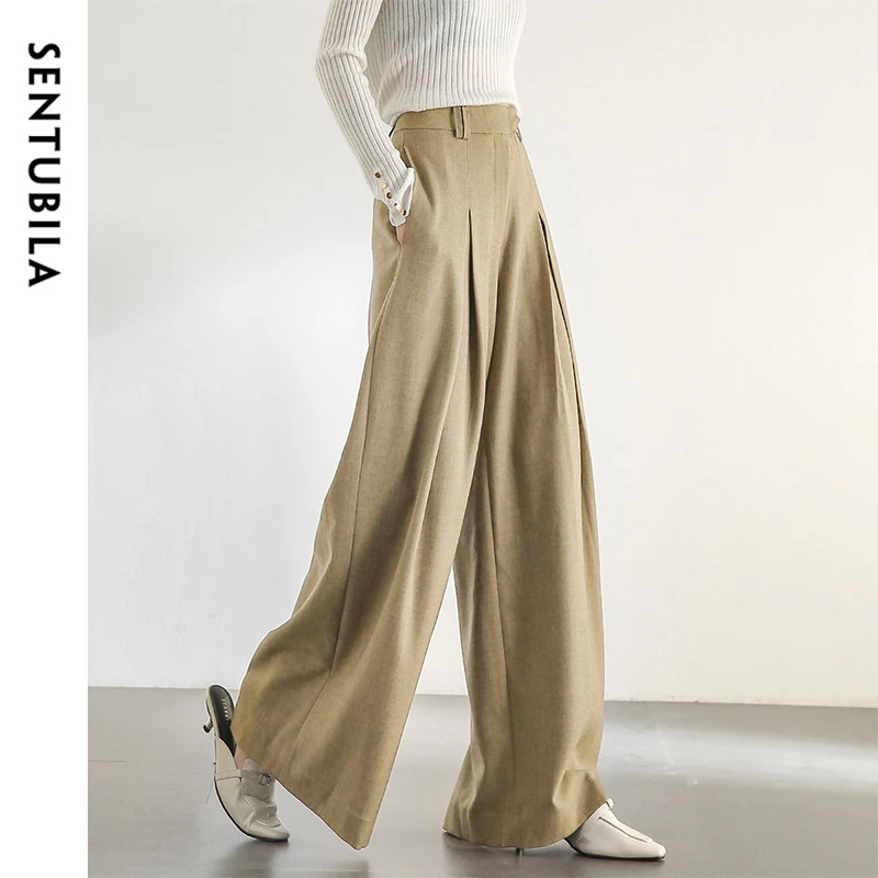 SENTUBILA Women Autumn Wide Leg Pant Office Lady Work Wear Trouser 2024 Fall Fashion Elegant Commute Full-length Pants 133K51993