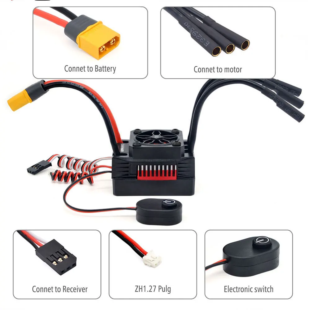 Rocket RC Supersonic V2 45A 60A 80A 100A 120A 150A ESC Waterproof Brushless Speed Controller for 1/8 1/10 1/7 RC Car Parts